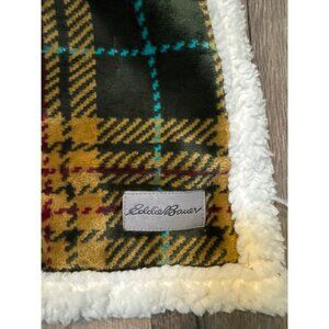 Eddie Bauer Home Plaid Sherpa Throw Blanket Reversible Cozy Warm 60" X 50" Tan T